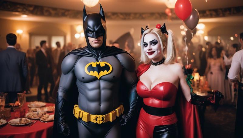 Utklädda till Batman och Harley Quinn